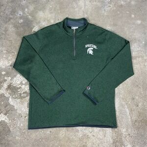 Vintage 90s Champion Michigan State  1/4 Zip Size Large Green Spartans Pullover